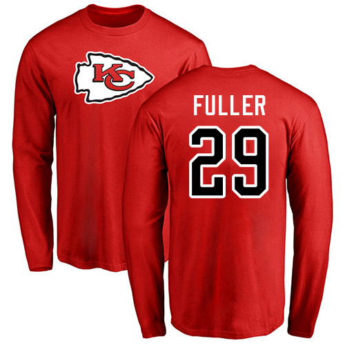 Men Kansas City Chiefs #29 Fuller Kendall Red Name and Number Logo Long Sleeve T-Shirt